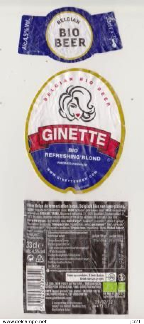 Étiquettes De Bière Belge Bio  " GINETTE "  (517)_eb291 - Beer