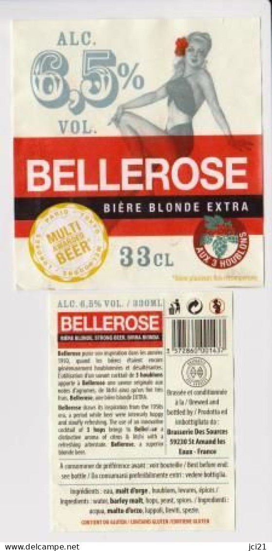 Etiquette, Collerette Et Contre étiquette De Bière 33 Cl " BELLEROSE " Pin Up Rose (1645)_Eb76 - Birra