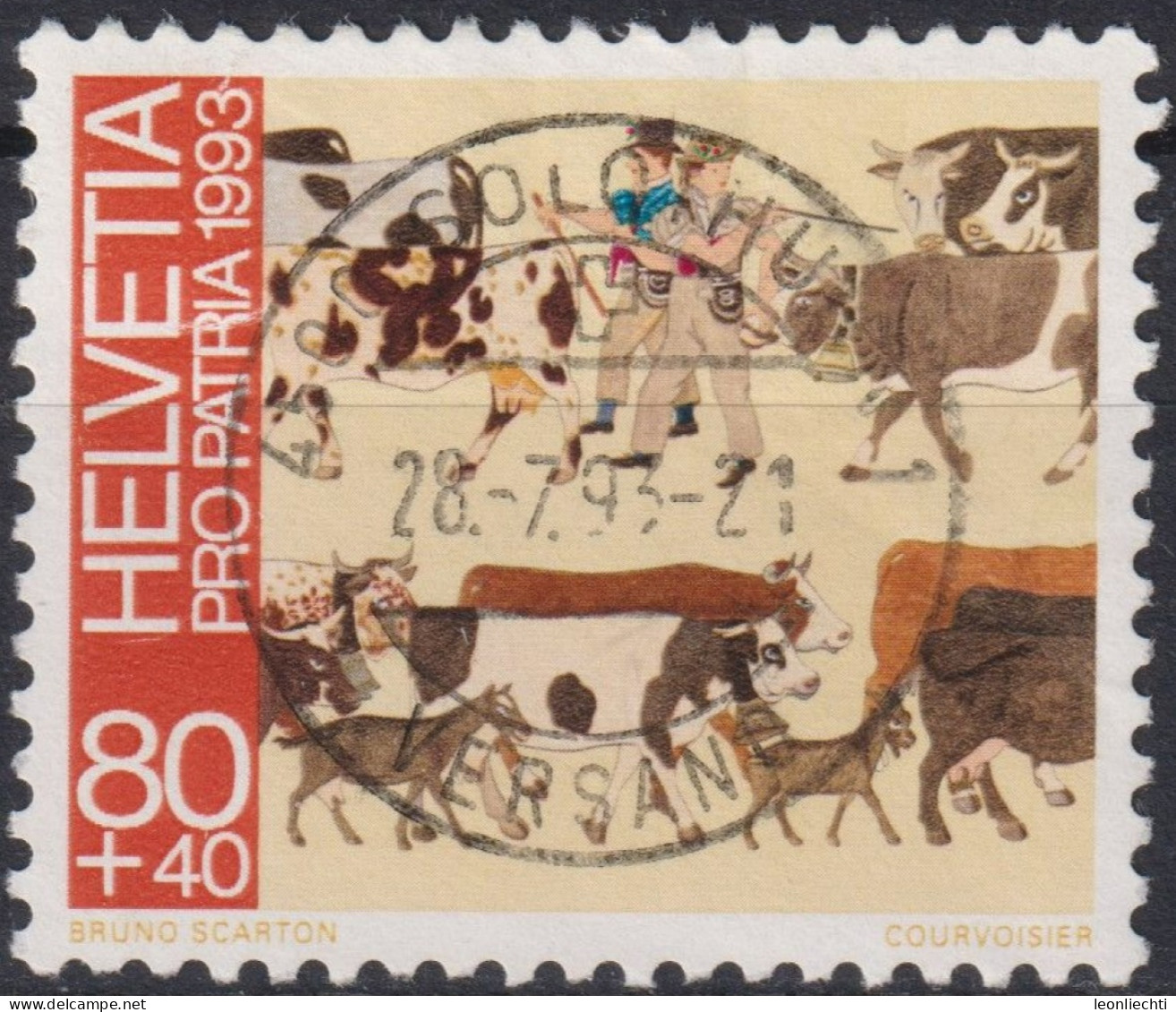 1993 Schweiz Pro Patria, Volkskunst, Poya, Alpaufzug, ⵙ Zum:CH B241, Mi:CH 1504, Yt: CH 1432 - Used Stamps