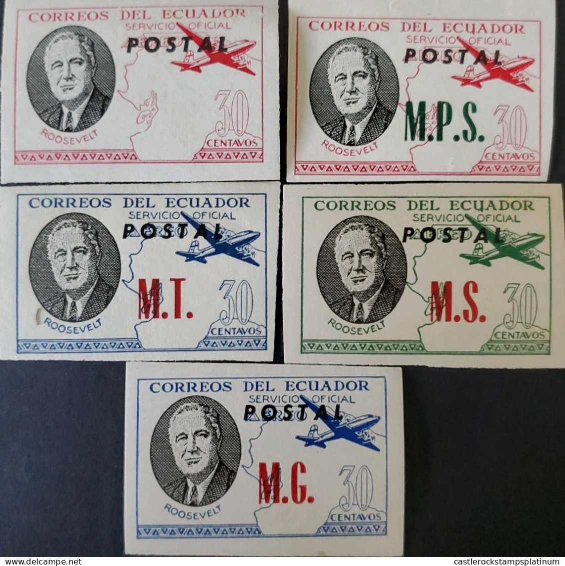 OH) 1949 ECUADOR,  ROOSEVELT, SERVICIO OFICIAL POSTAL  M.P.S - MT - M.S - M.G, CORRESPONDENCIA OFICIAL, IMPERFORATED, XF - Ecuador