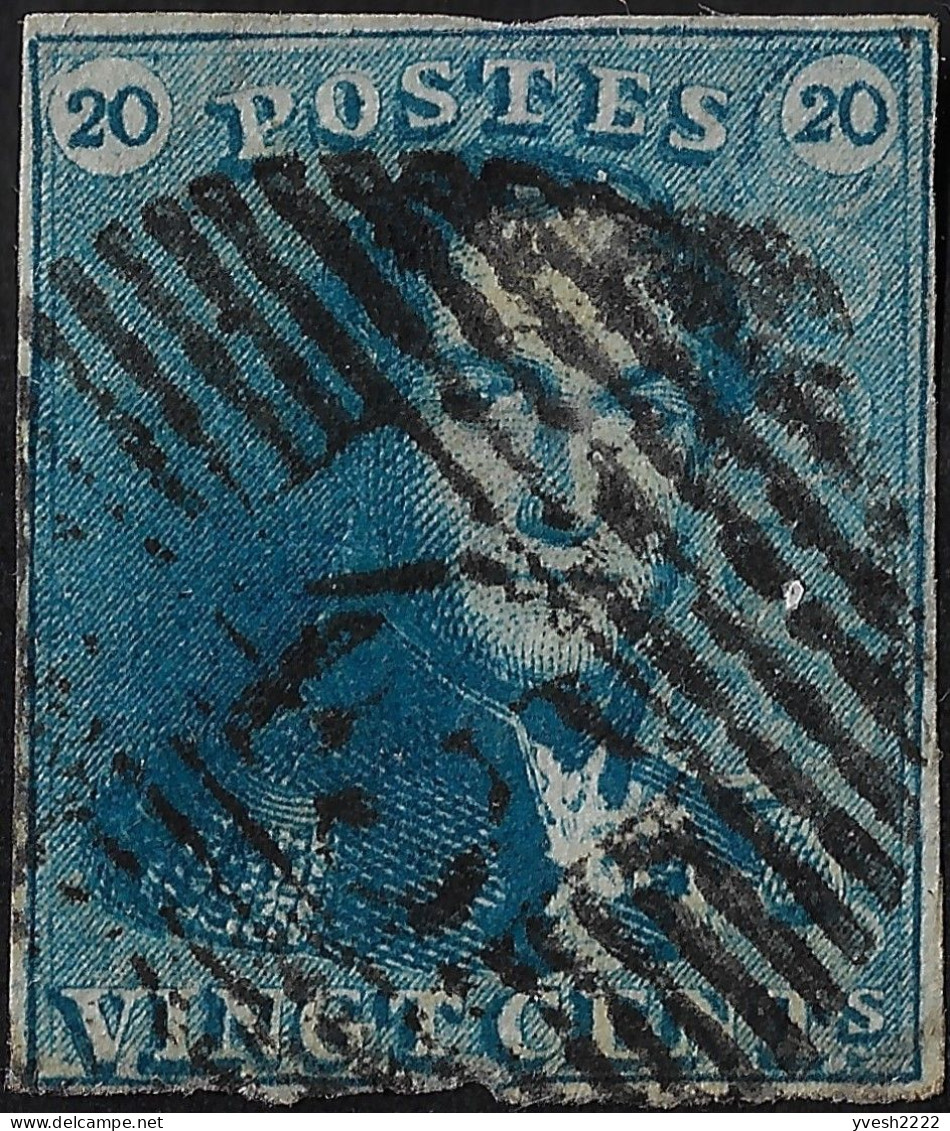Belgique 1849 COB 2, 20 C Léopold Ier épaulettes. 4 Marges, Oblitération P 45 De Gand. Aminci - 1849 Mostrine