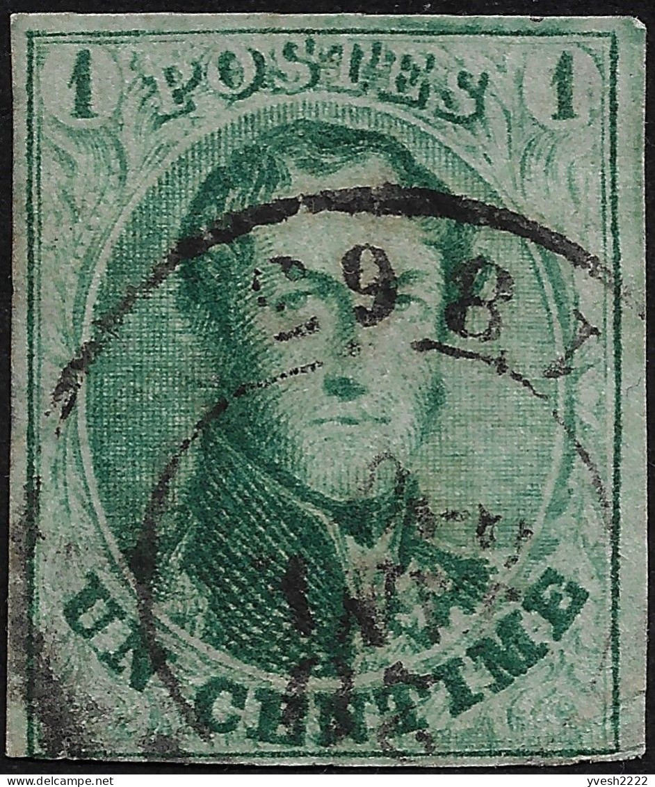 Belgique 1861 COB 9, 1 C Léopold Ier Médaillon. 4 Marges, Oblitéré En 1863 - 1858-1862 Médaillons (9/12)