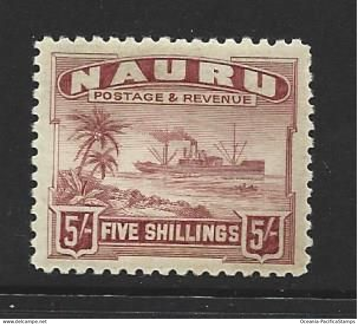 Nauru 1924 - 1948 Freighter Ship Definitives Greyish Paper First Printing 5 Shilling MNH , Aged Gum - Nauru