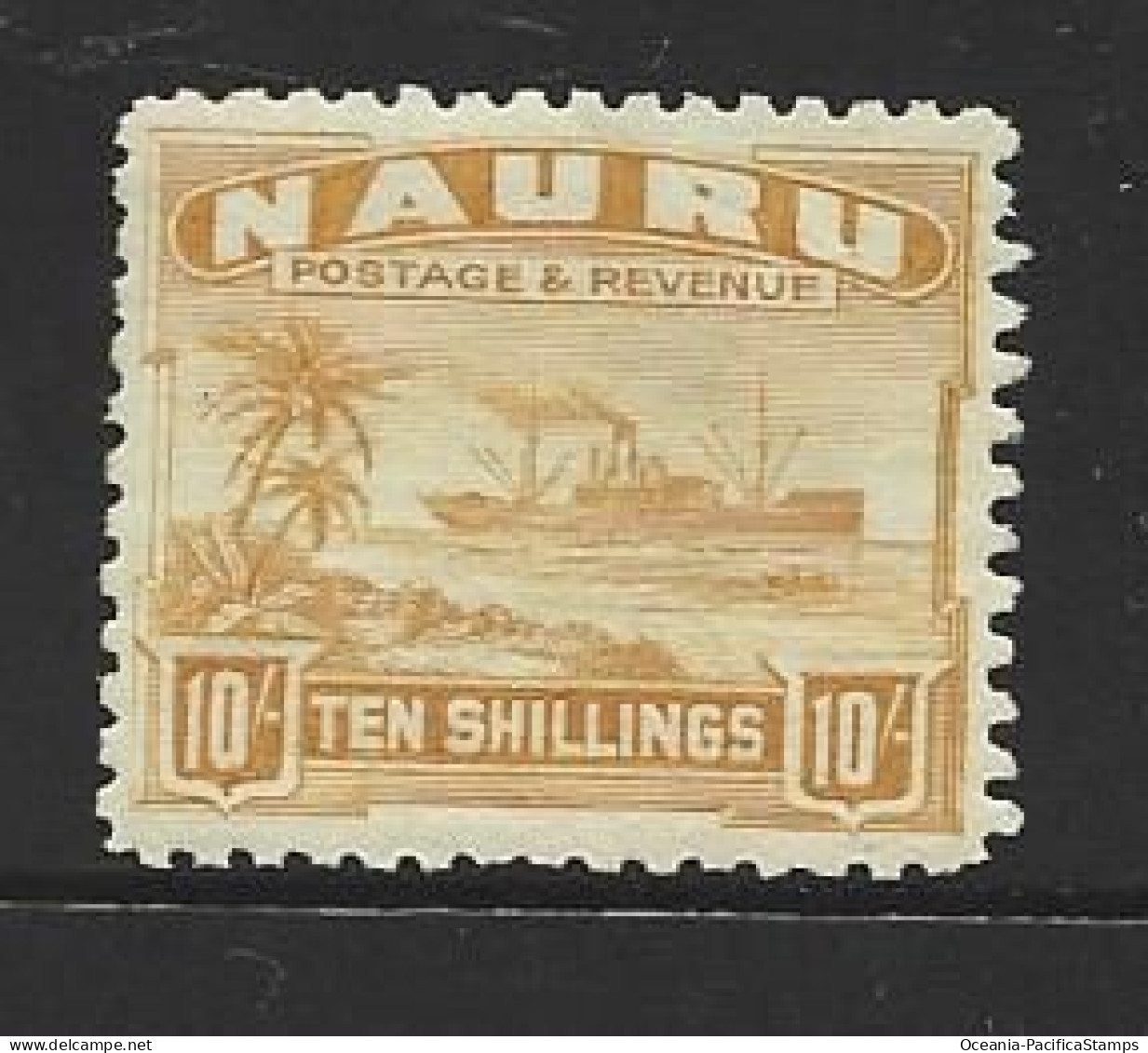 Nauru 1924 - 1948 Freighter Ship Definitives Greyish Paper First Printing 10 Shilling MLH - Nauru