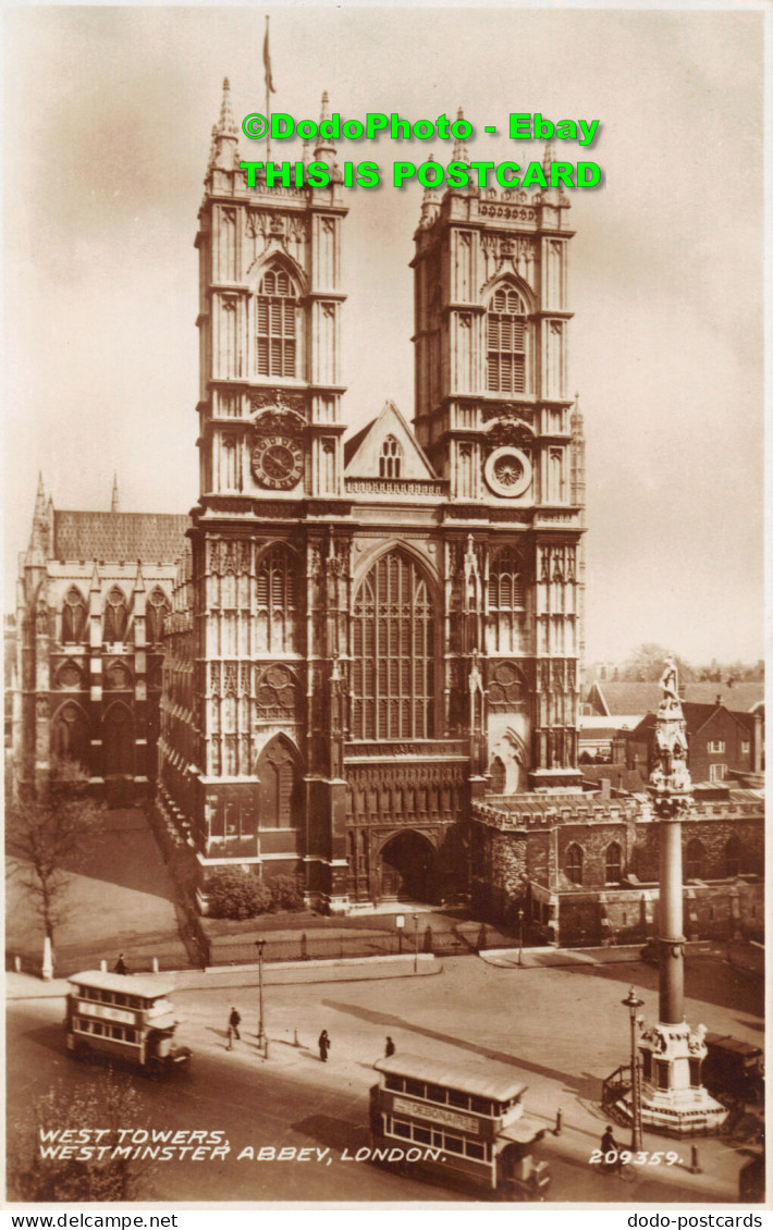 R450039 West Towers. Westminster Abbey. London. 209359. Valentines. RP - Sonstige & Ohne Zuordnung