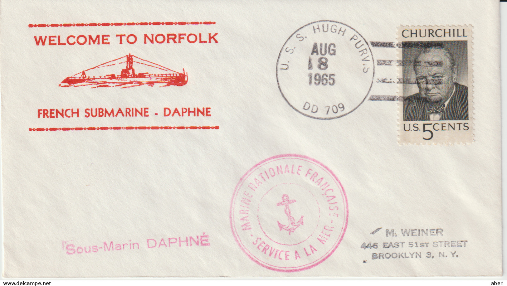 16034  WELCOME TO NORFOLK - Sous Marin Français DAPHNÉ - Naval Post