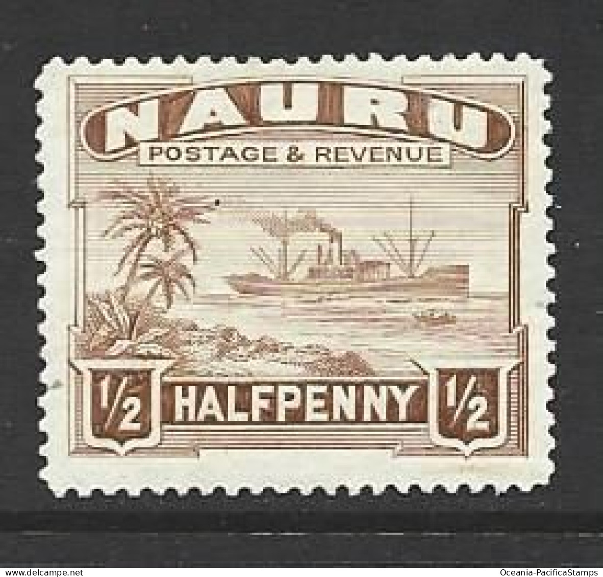 Nauru 1924 - 1948 Freighter Ship Definitives Shiny Paper Later Printing 1/2d Perf 14 MLH - Nauru