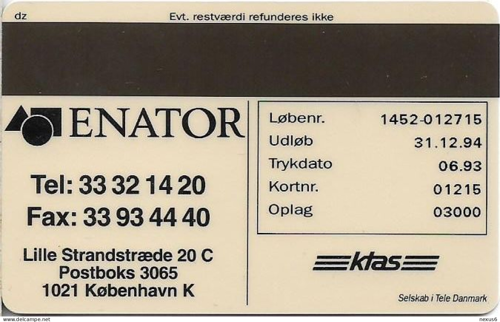 Denmark - KTAS - Enator - TDKP025 - 06.1993, 10kr, 3.000ex, Used - Danimarca