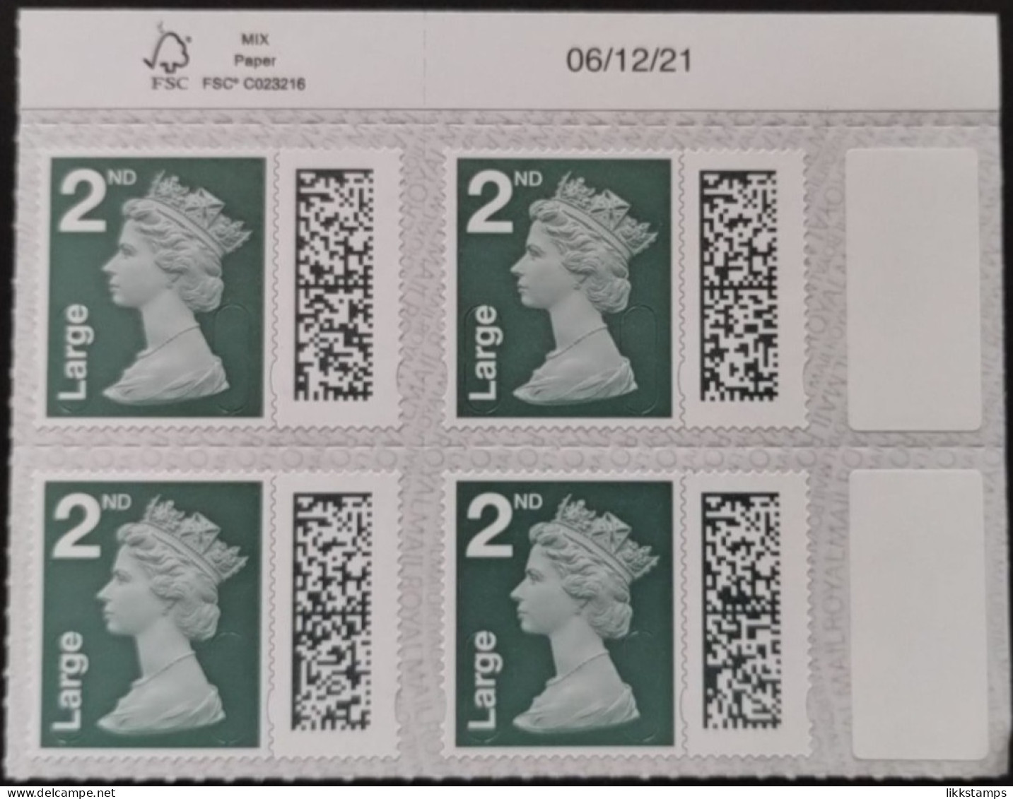 S.G. V4527 ~  TOP RIGHT CORNER BLOCK OF 4 X 2nd CLASS L/L UNFOLDED & NHM #02293 - Machins