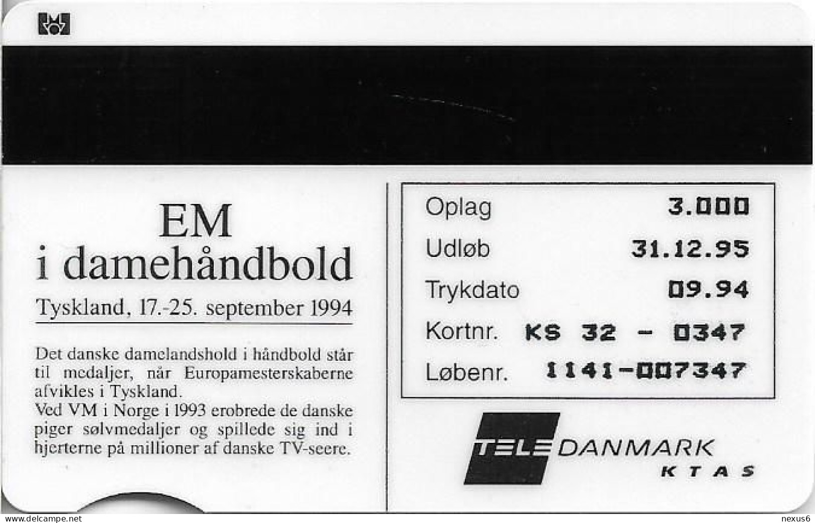 Denmark - KTAS - Women's Handball - TDKS032 - 09.1994, 50kr, 3.000ex, Used - Dinamarca