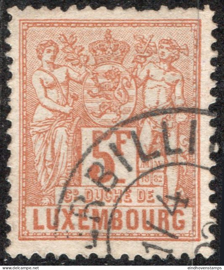 Luxembourg 1882 5 Fr Allegorie Perf 13½, 1 Value Cancelled - 1882 Allegory