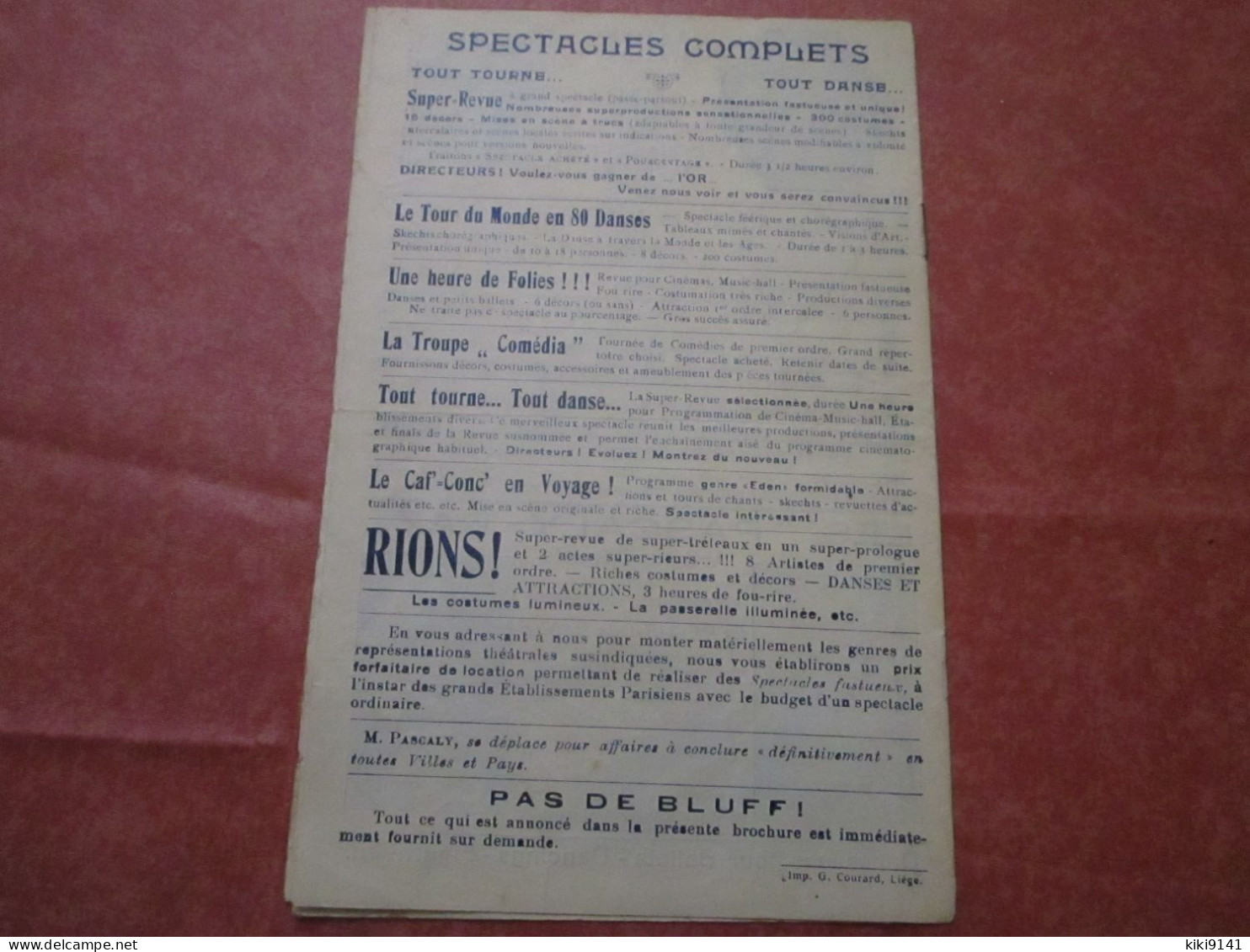 MAISON DU THÉATRE - L. & N. PASCALY - Costumiers-Matériels Divers - Rue Lulay, 3 (8 Pages) - Liege