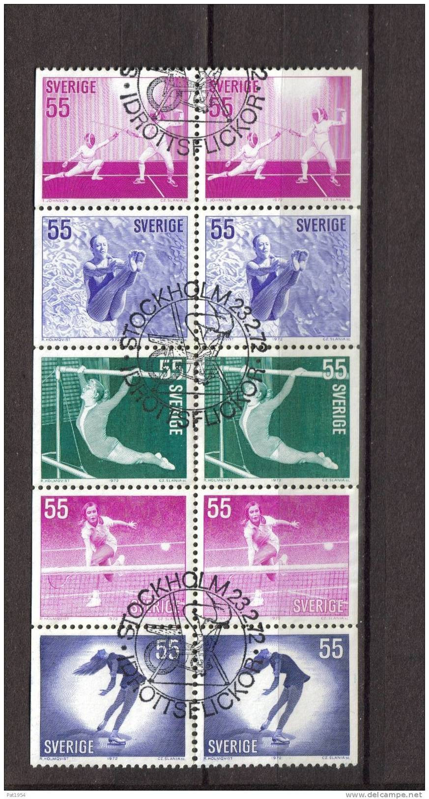 Bande Série Issue De Carnet Oblitérée De Suède N° 716/720 Thème Sports Féminins - Used Stamps