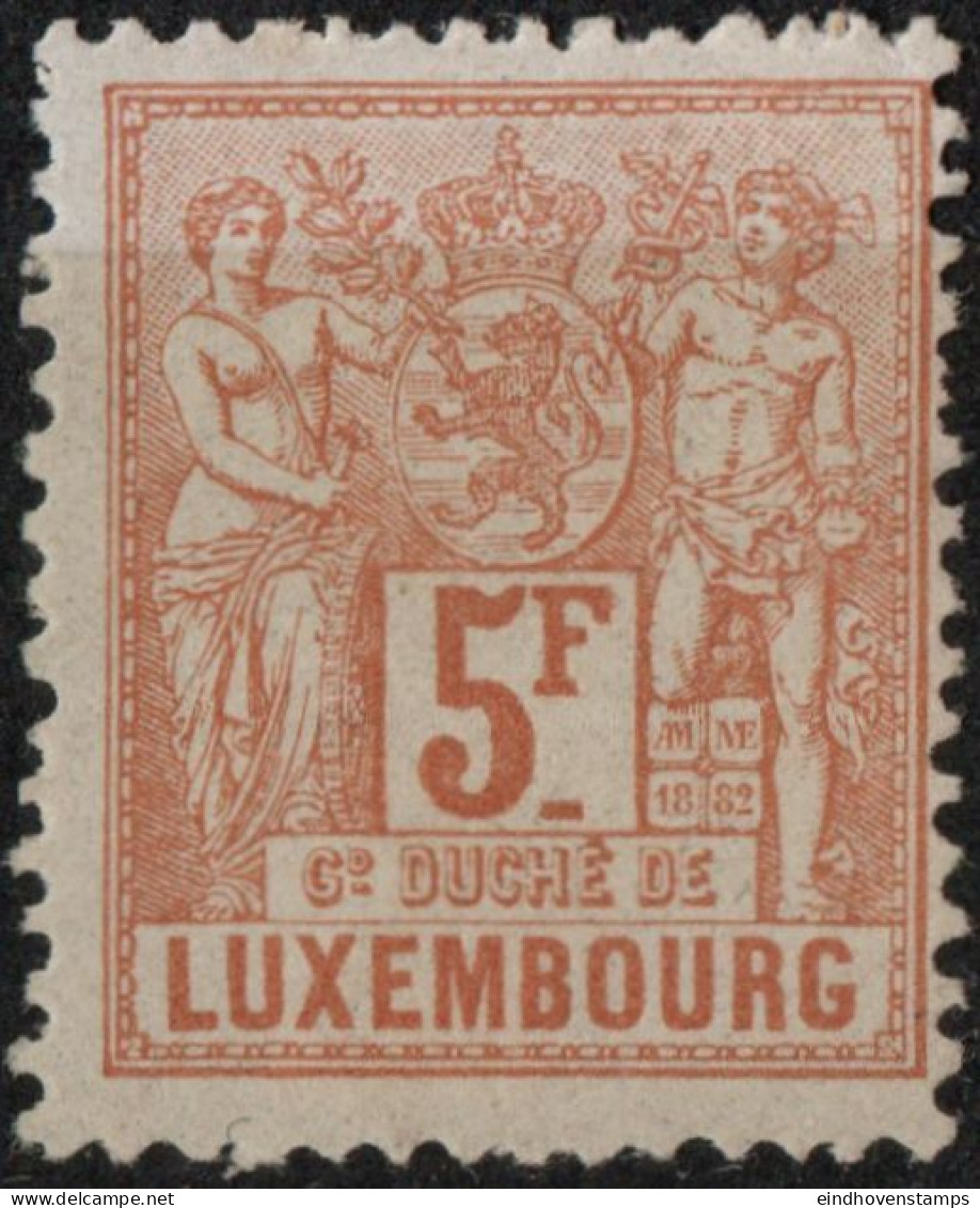 Luxembourg 1882 5 Fr Allegorie Perf 13½, 1 Value MN - 1882 Alegorias