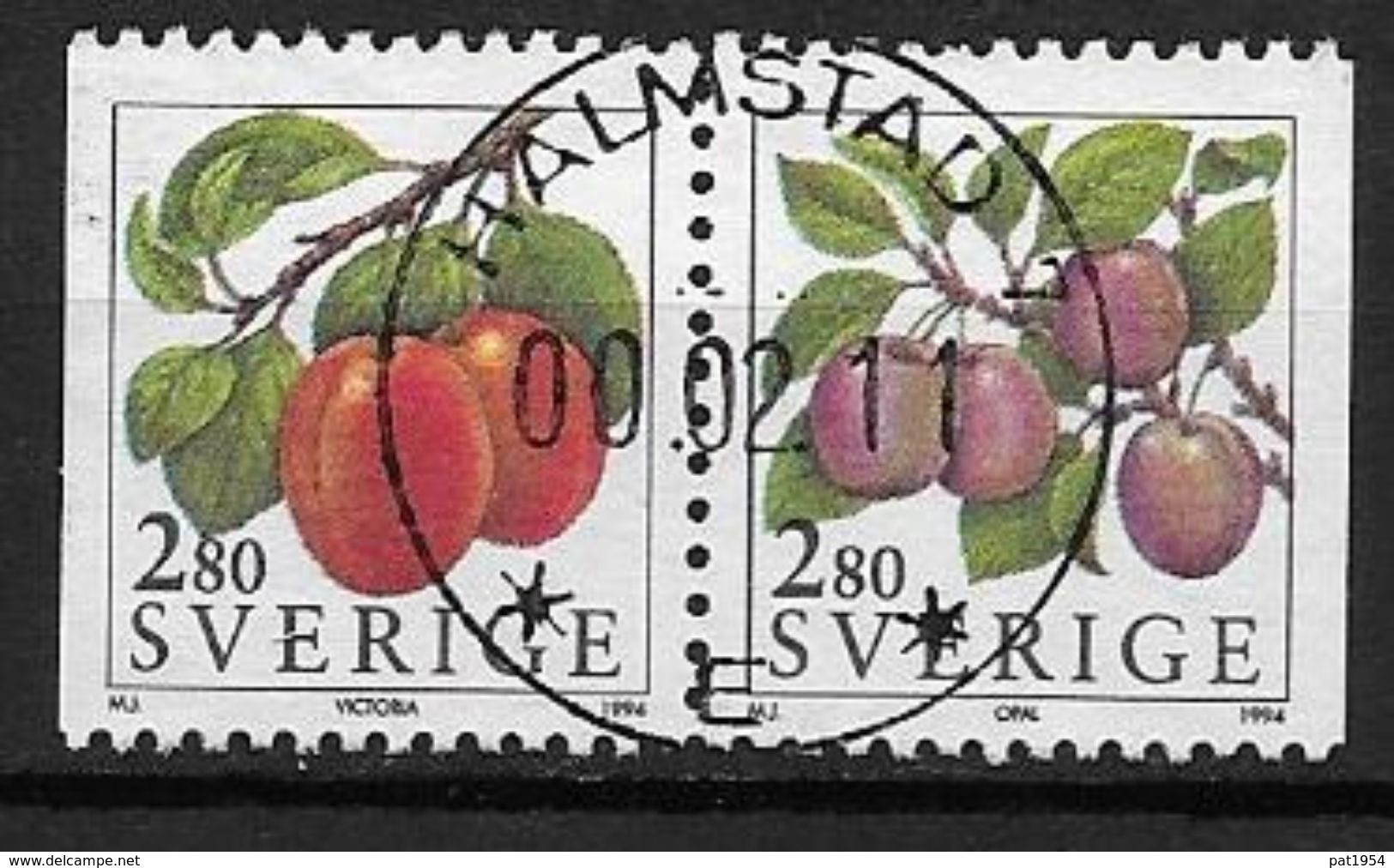 Suède 1994 1791/1792 Oblitérés En Paire, Fruits, Prunes - Used Stamps