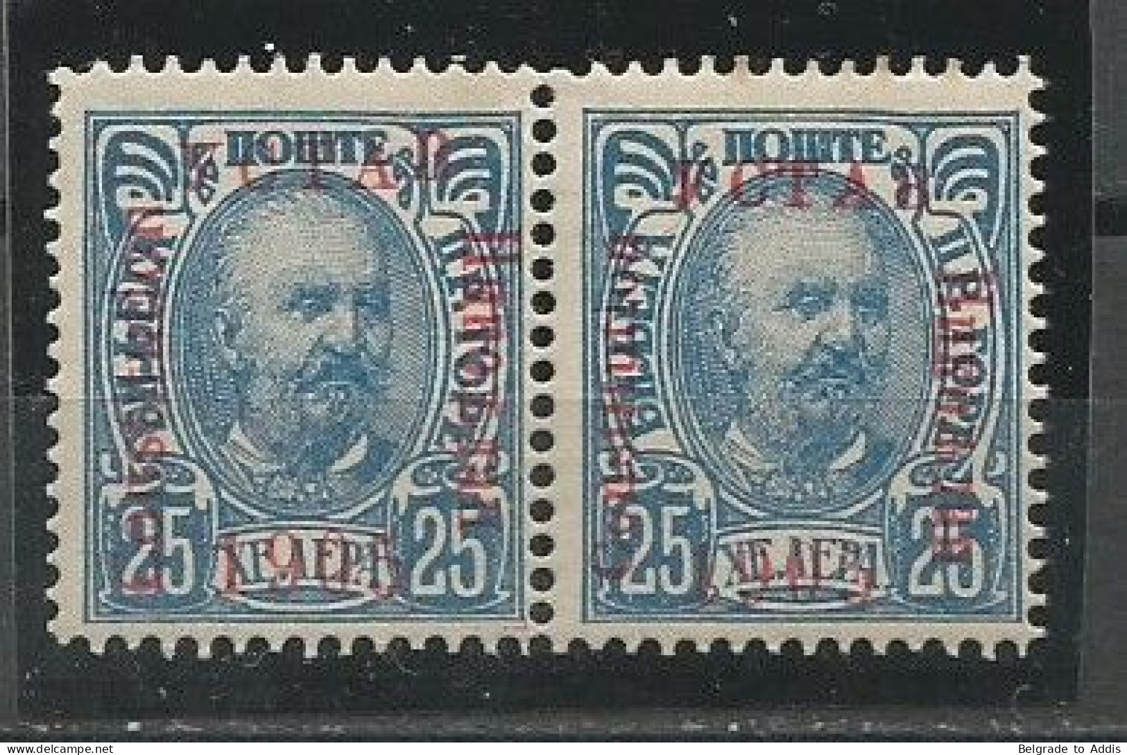 Montenegro Mi.55I/55II Two Types Overprint Se-tenant MNH / ** 1905 USTAV - Montenegro