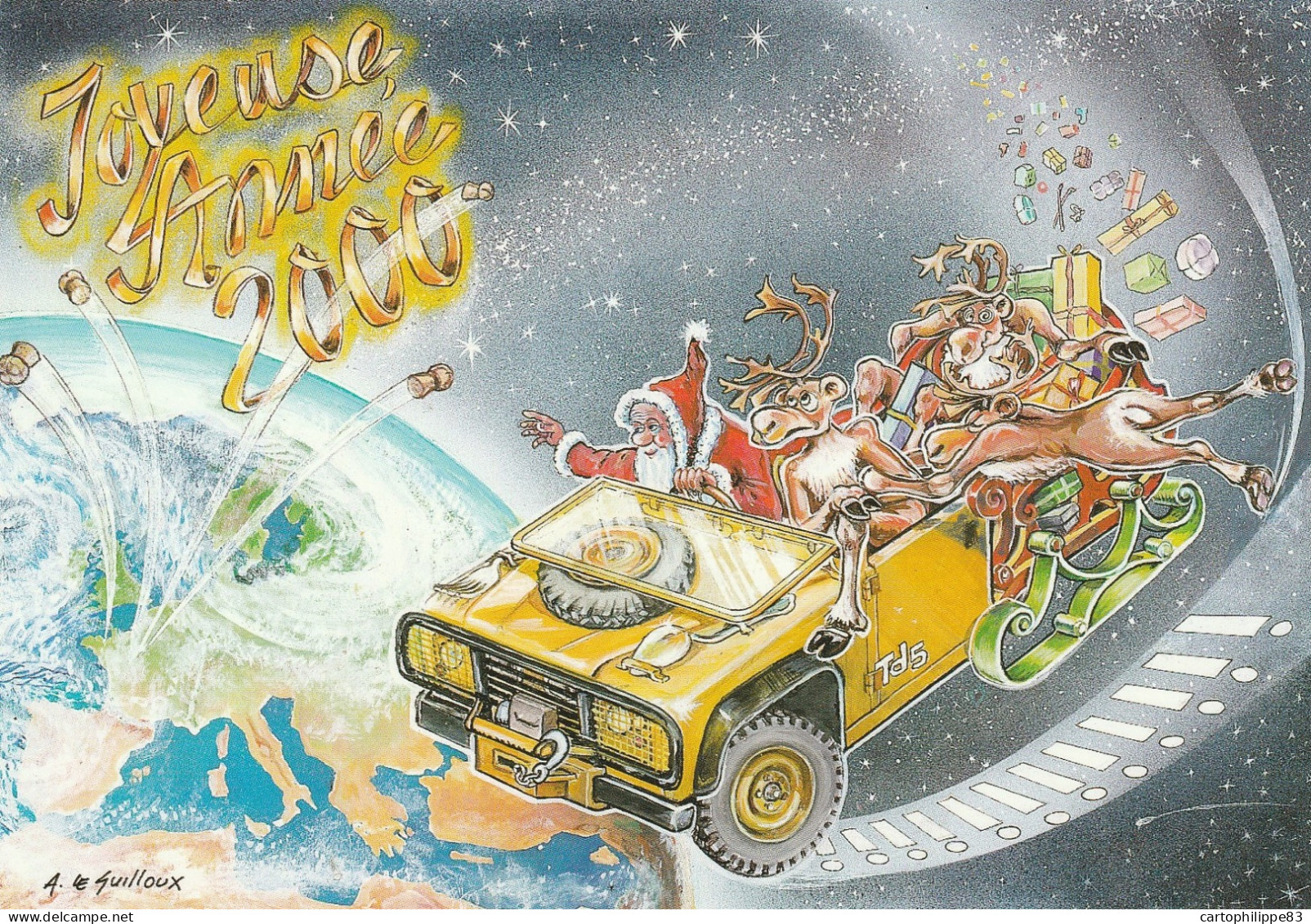 LES VOEUX DE L'AN 2000 PAR L' ILLUSTRATEUR A LE GUILLOUX LE PÈRE NOËLET SA LAND ROVER TD5 - Sonstige & Ohne Zuordnung