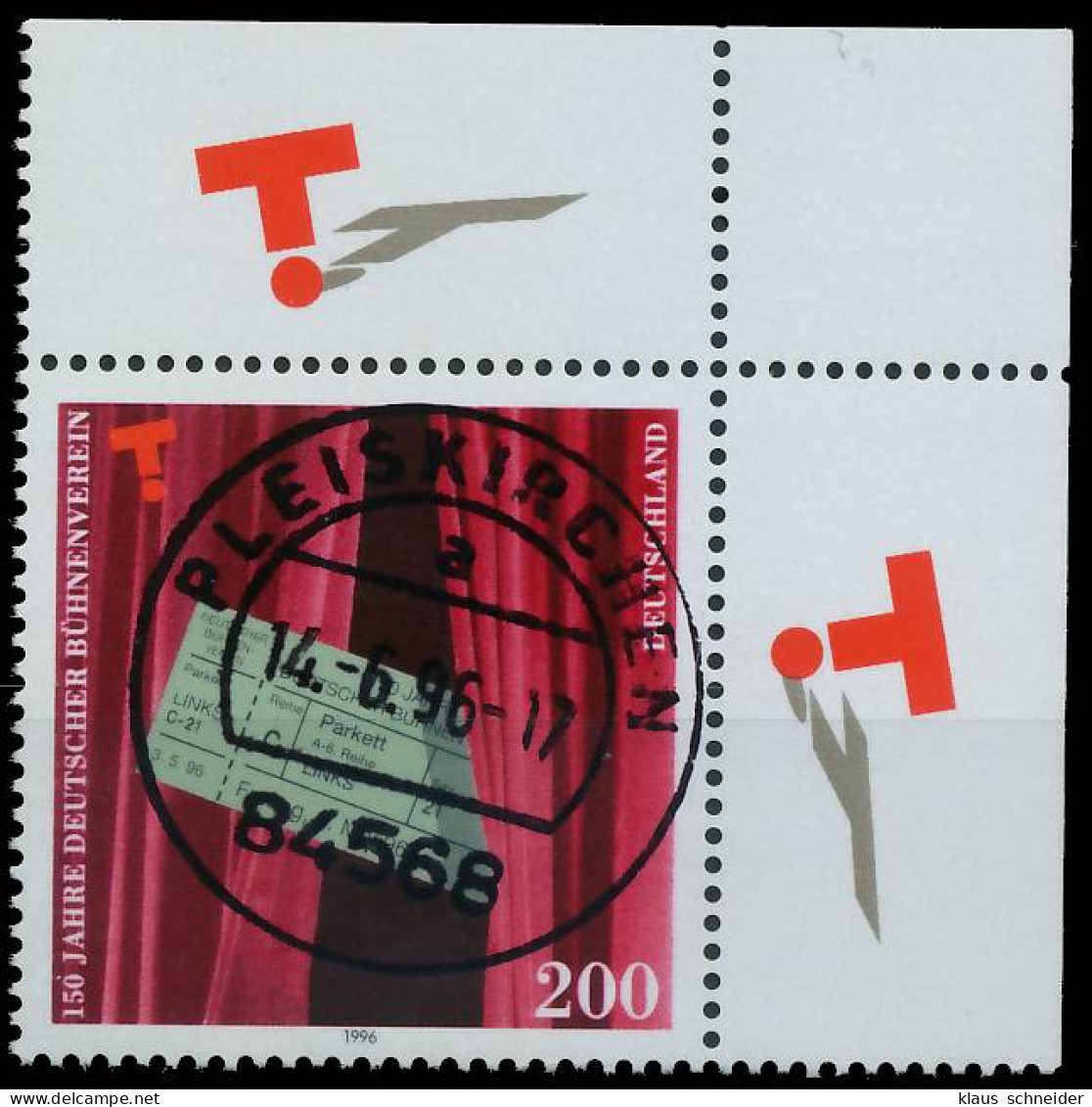 BRD BUND 1996 Nr 1857 Zentrisch Gestempelt ECKE-ORE X56AABE - Oblitérés