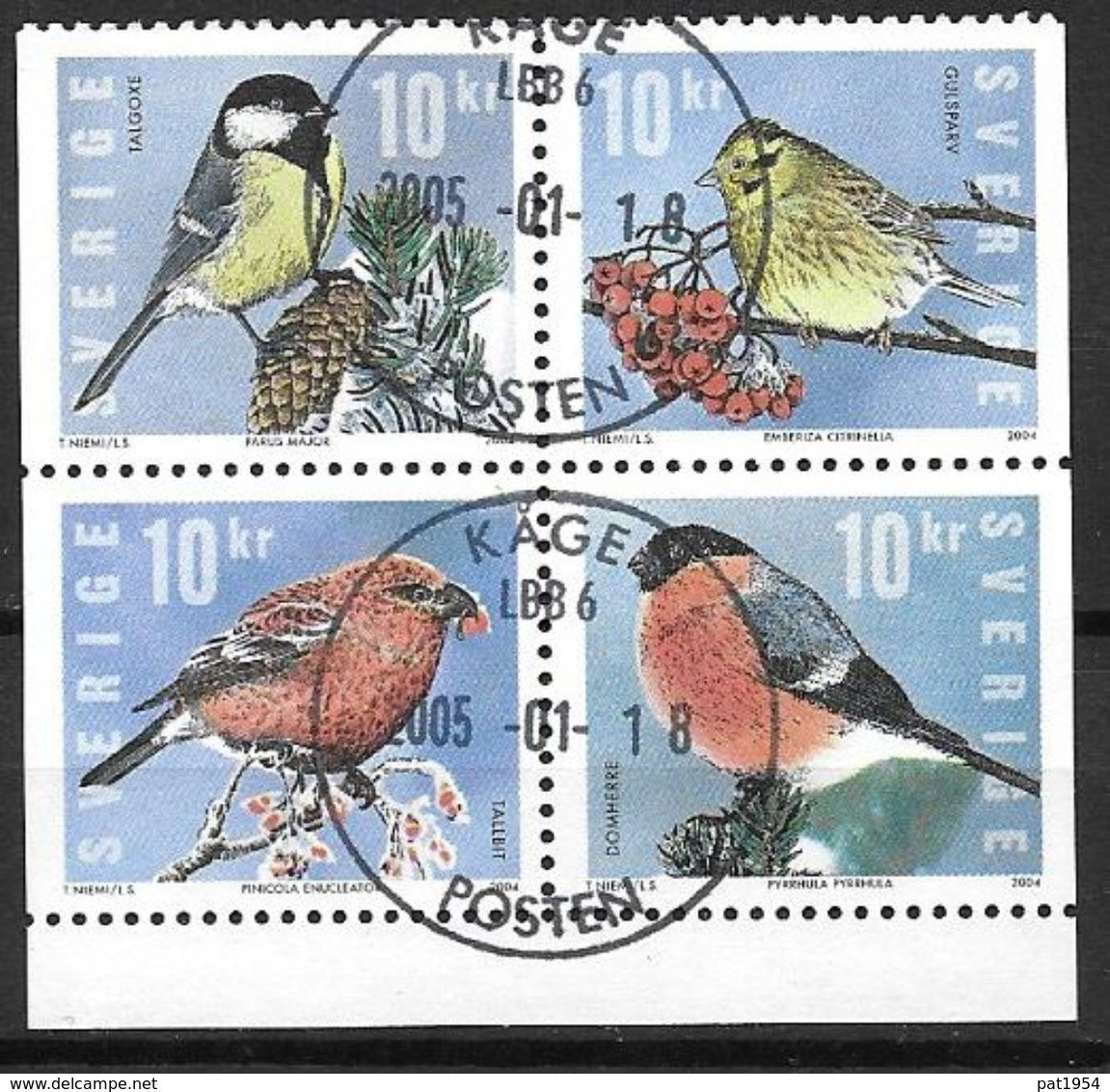 Suède 2004 N°2416/2419 Oblitérés En Bloc De 4 Oiseaux - Gebraucht