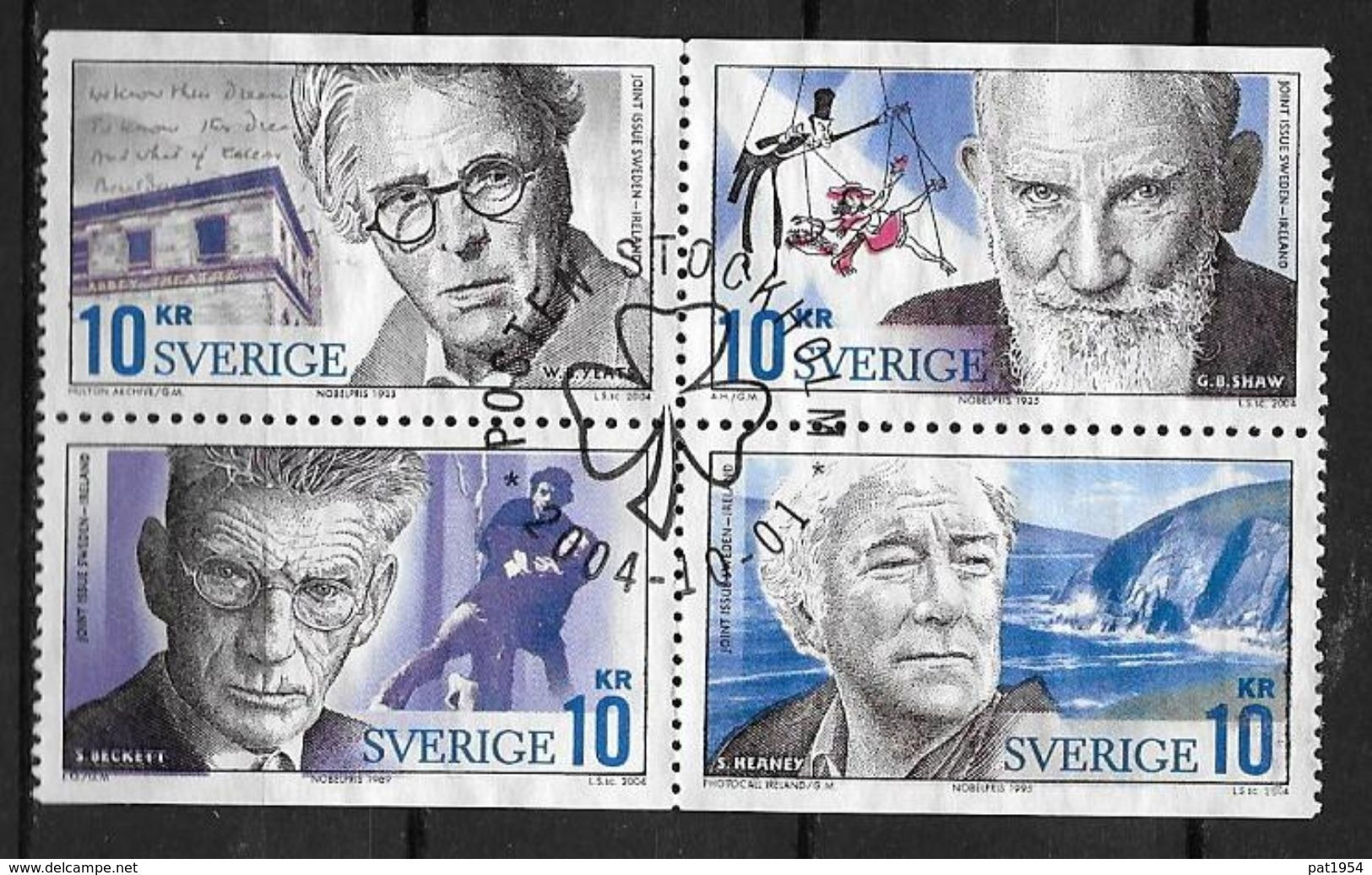 Suède 2004 N°2404/2407 Oblitérés En Bloc De 4 Prix Nobel De Littérature Irlandais - Used Stamps