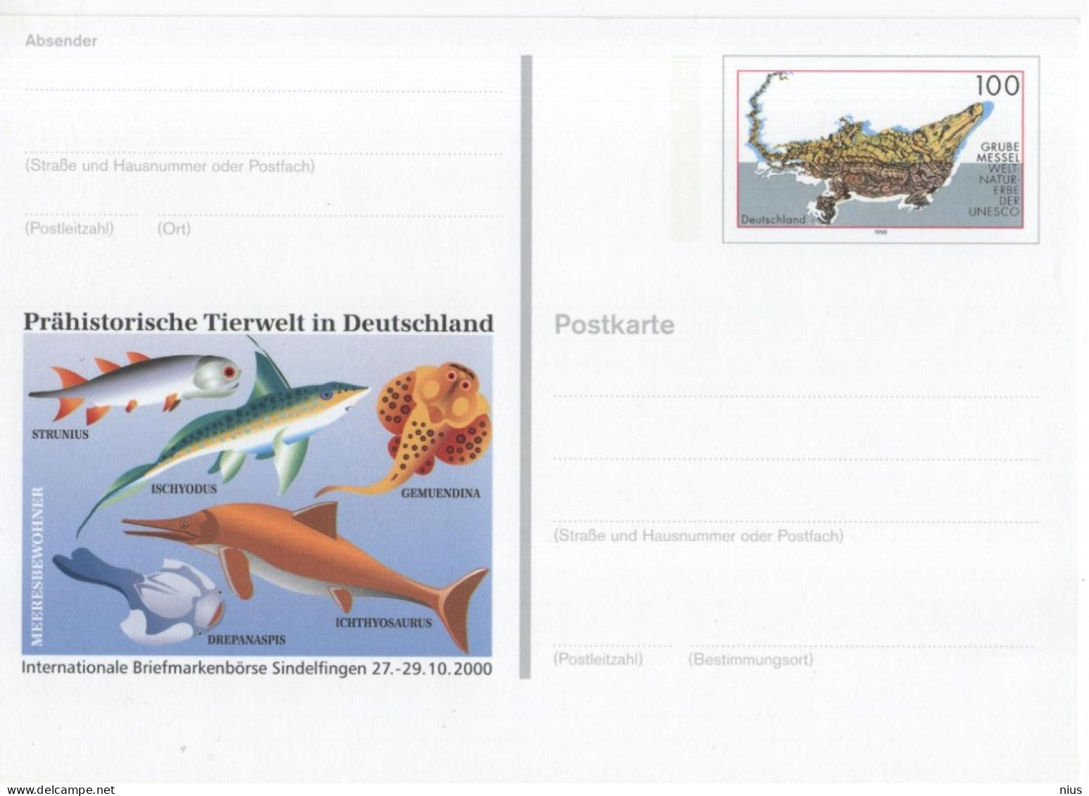 Germany Deutschland 2000 Briefmarkenborse Sindelfingen, Prahistorische Tierwelt, Prehistoric Wildlife, Fish Fishes Fisch - Postcards - Mint