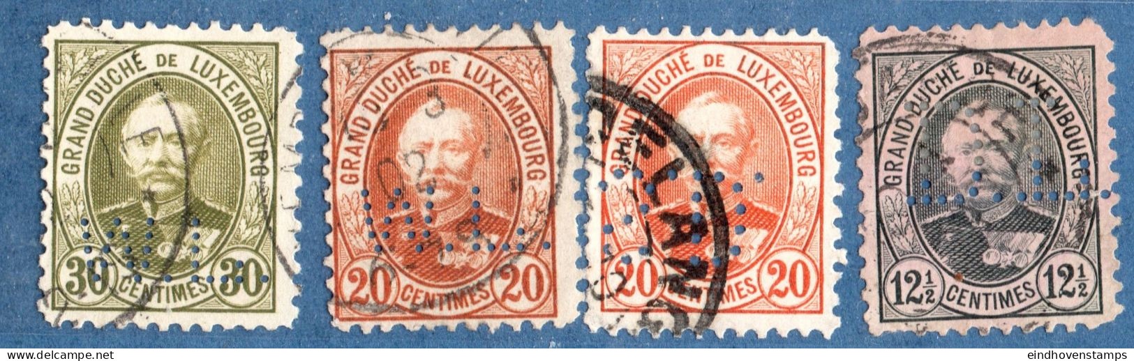 Luxemburg 1891, Adolf Stamps With Perfins 4 Values Cancelled - 1906 Guillermo IV