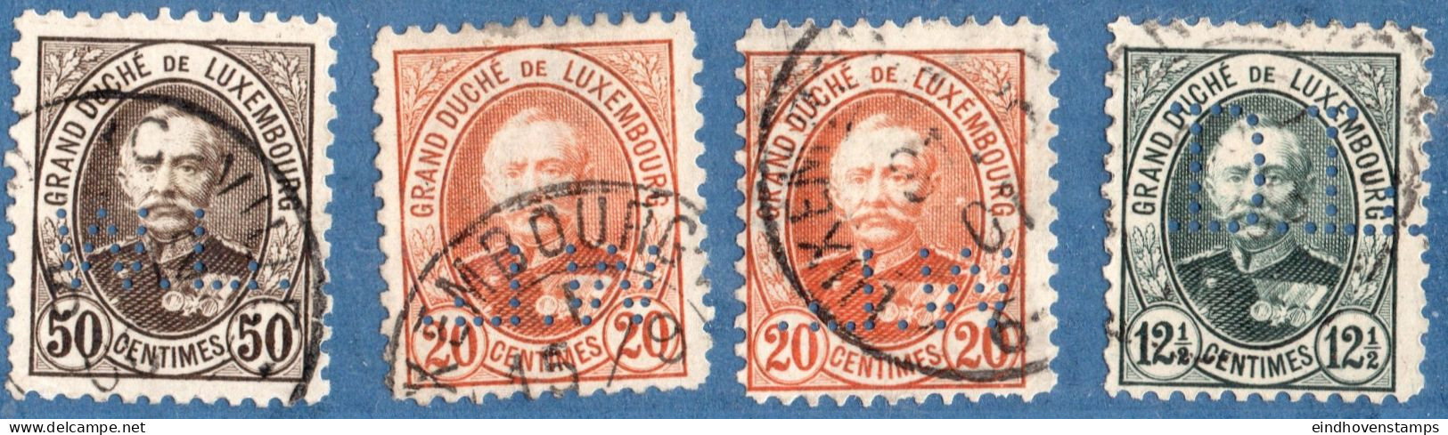 Luxemburg 1891, Adolf Stamps With Perfins 4 Values Cancelled - 1906 Guillaume IV