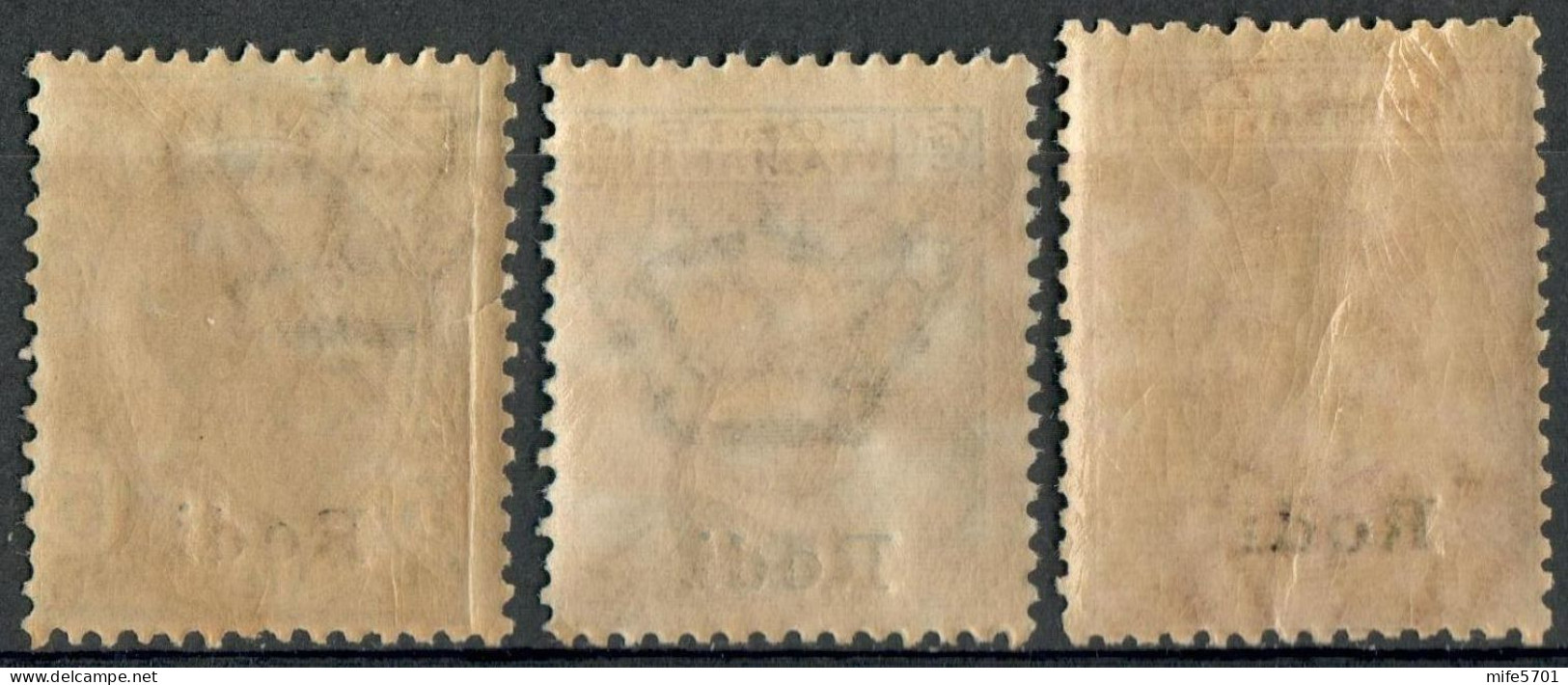 REGNO COLONIE EGEO RODI 1916/19 TRE FRANCOBOLLI C. 5 / C. 25 / C. 20 SOPRASTAMPATI 'RODI' NUOVI MNH ** SASSONE 2-5-12 - Egeo (Rodi)