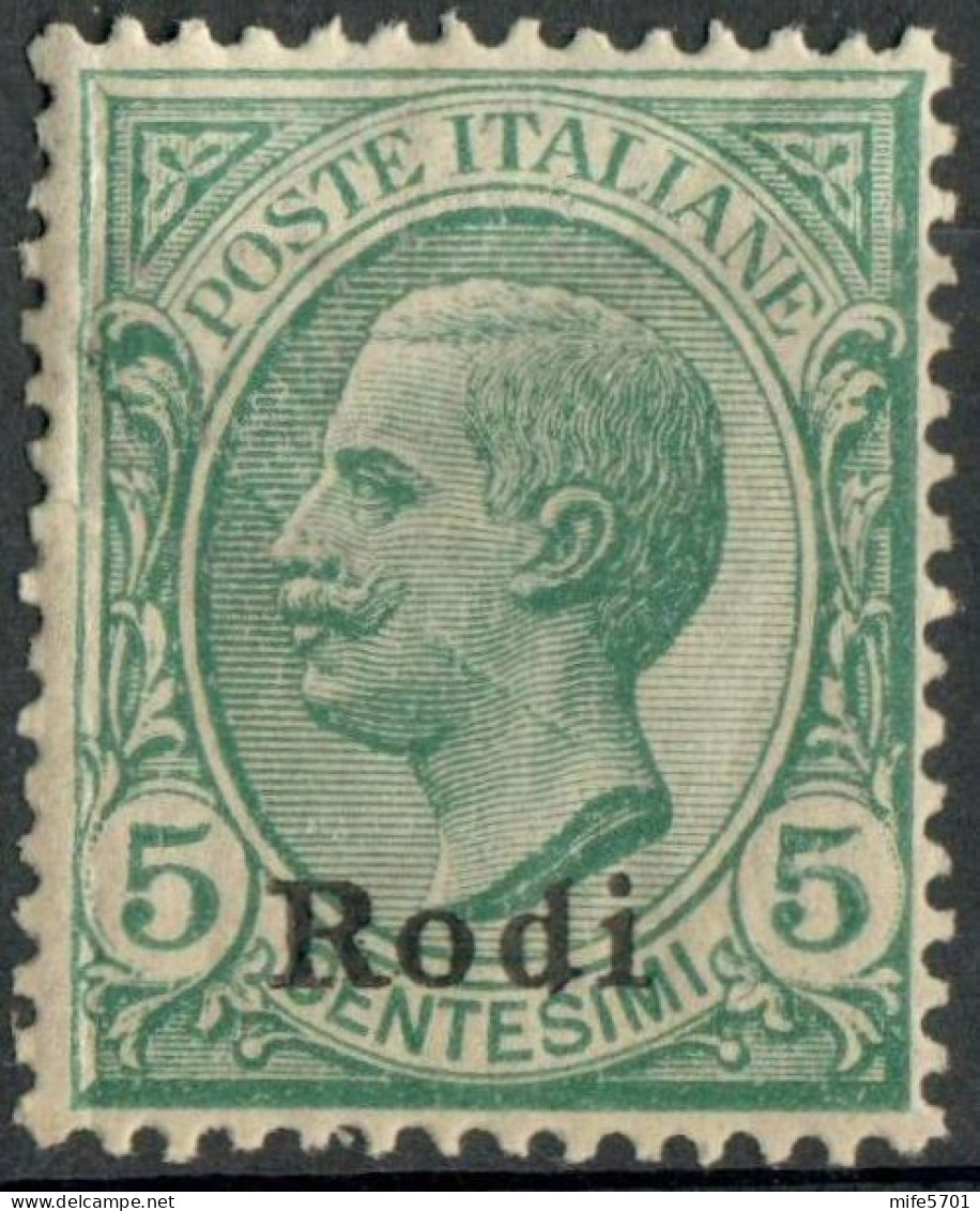 REGNO COLONIE EGEO RODI 1916 FRANCOBOLLO DA C. 5 SOPRASTAMPATO 'RODI' NUOVO MNH ** SASSONE 2 - Egeo (Rodi)