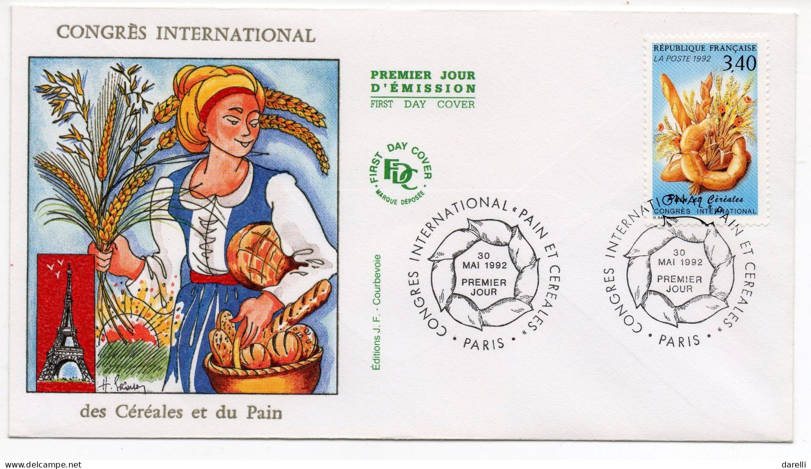 FDC France 1992 - Congrès International Des Céréales Et Du Pain -  YT 2757 - Paris - 1990-1999