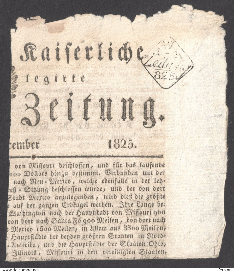 SIGNETTEN POSTMARK STAMP - Zeitungsstempel 1825 Austria - Revenue Tax Stamp - WIENER ZEITUNG Newspaper Signette - Revenue Stamps