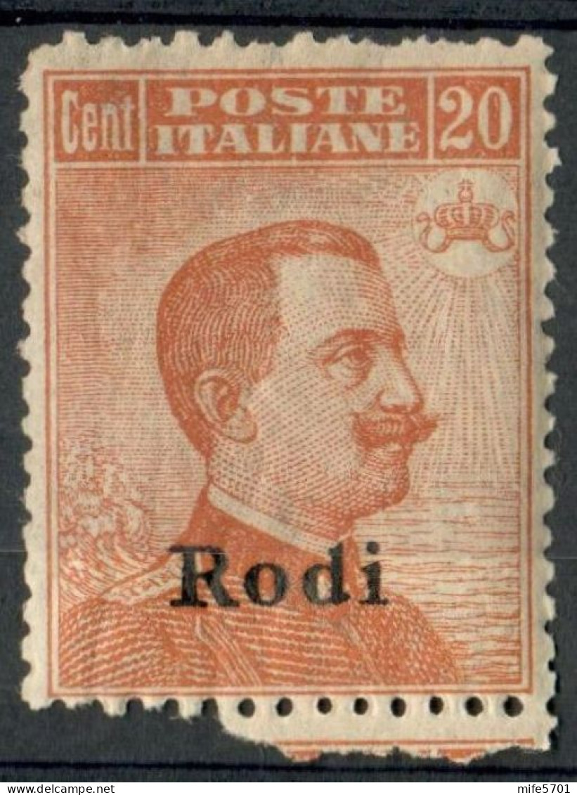 REGNO COLONIE EGEO RODI 1922 FRANCOBOLLO DA C. 20 SOPRASTAMPATO 'RODI' NUOVO MNH ** SASSONE 12 - Aegean (Rodi)