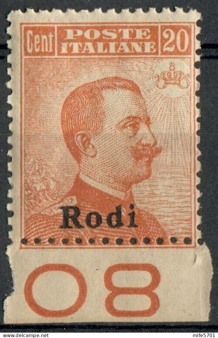 REGNO COLONIE EGEO RODI 1922 FRANCOBOLLO DA C. 20 SOPRASTAMPATO 'RODI' NUOVO MNH ** SASSONE 12 - Egée (Rodi)