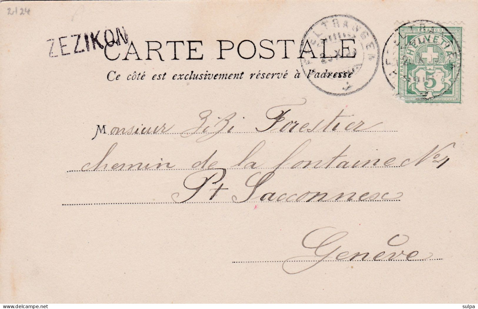 ZEZIKON, Stabstempel Auf Ansichtskarte / Cachet Linéaire Sur Carte Postale - Postmark Collection