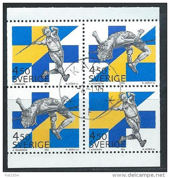 Suède 1994 1827/1828 En Bloc De 4 Oblitérés Sport, Javelot Et Saut En Hauteur - Used Stamps