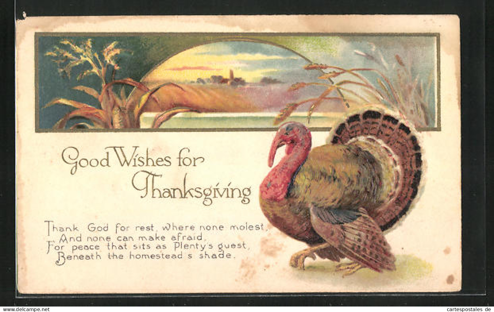Präge-AK Good Wishes For Thanksgiving, Truthahn Und Landschaftsbild  - Autres & Non Classés