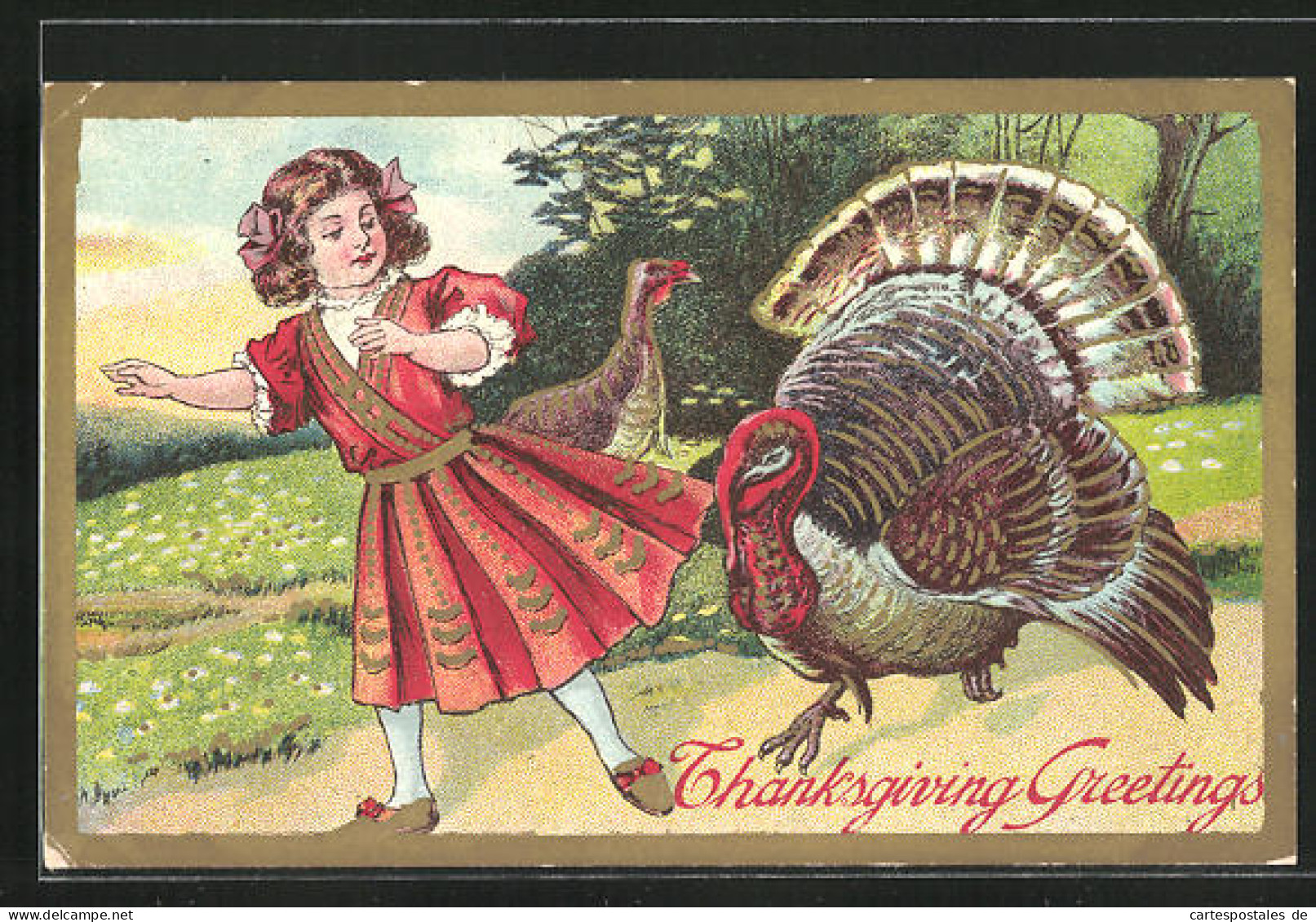 AK Thanksgiving, Truthahn Und Mädchen  - Sonstige & Ohne Zuordnung