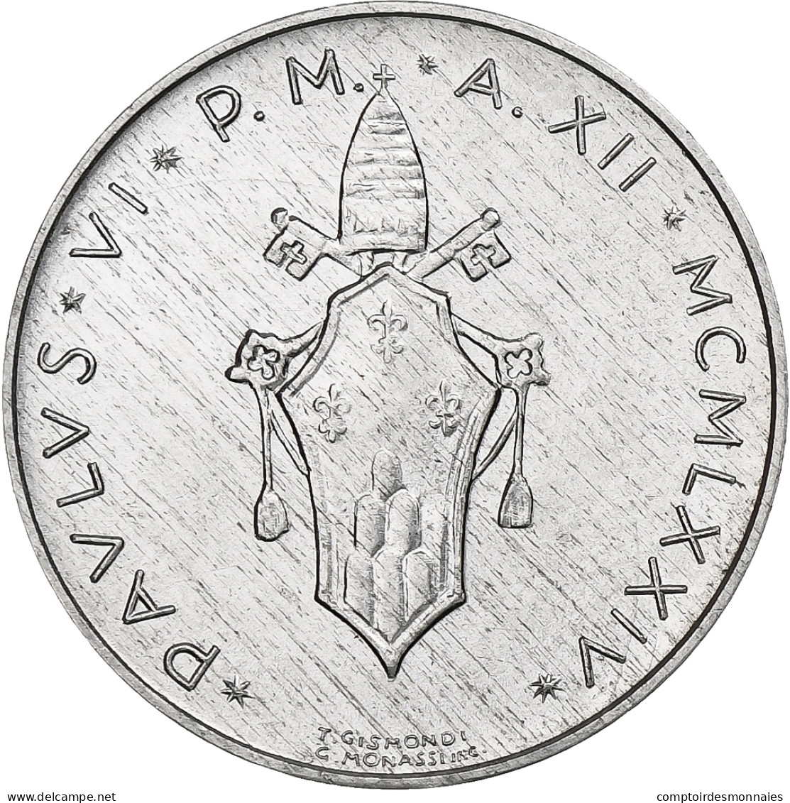 Vatican, Paul VI, 5 Lire, 1974 / Anno XII, Rome, Aluminium, SPL+, KM:118 - Vaticano