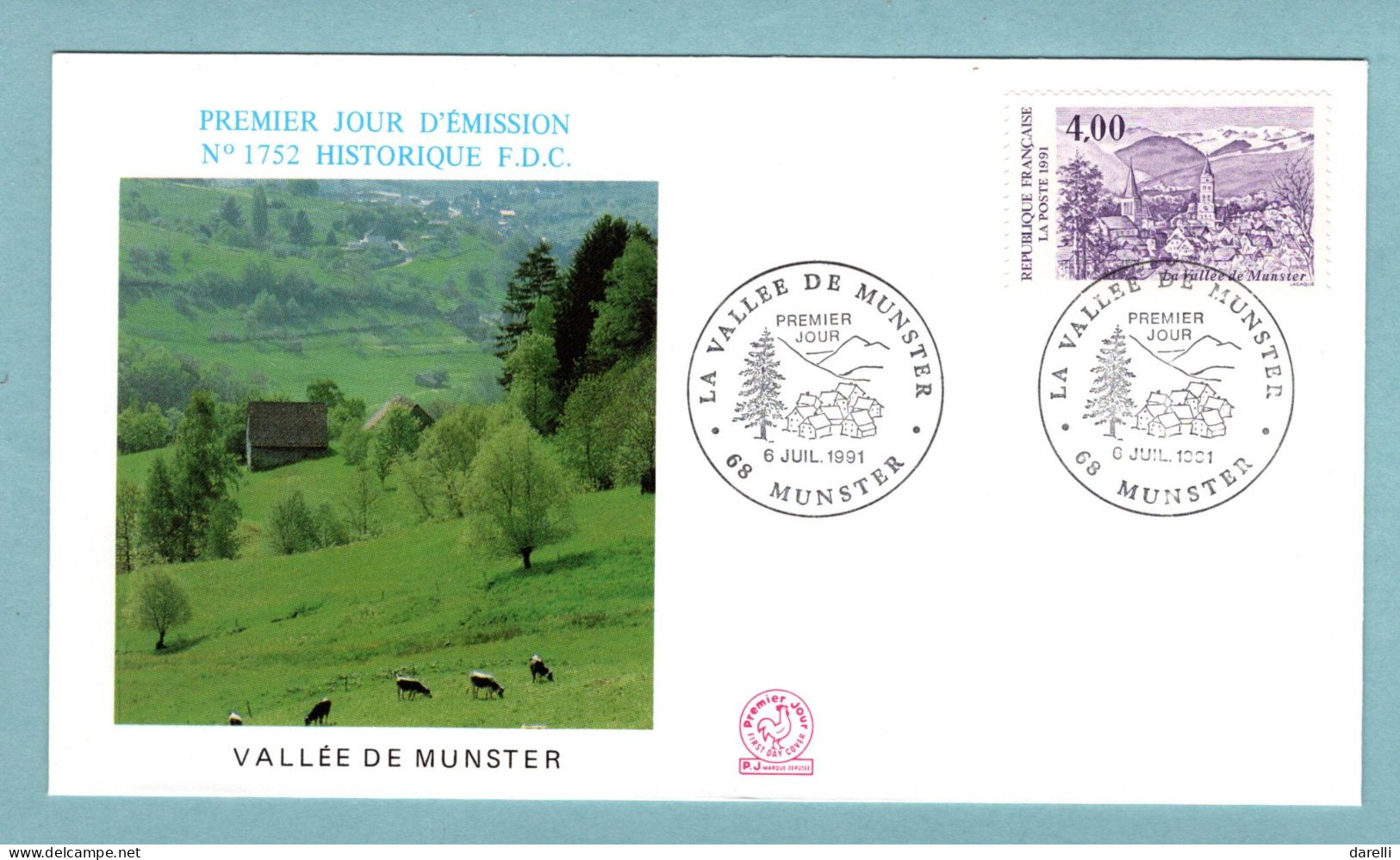 FDC France 1991 - La Vallée De Munster - YT 2707 - 68 Munster - 1990-1999