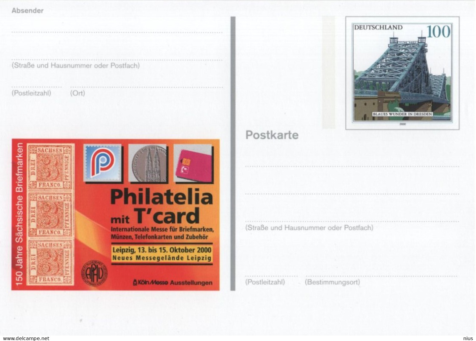Germany Deutschland 2000 Messe Leipzig, Koln, Philatelia Mit T'card, 150 Jahre Sachsische Briefmarken, Dresden Brucke - Postkarten - Ungebraucht