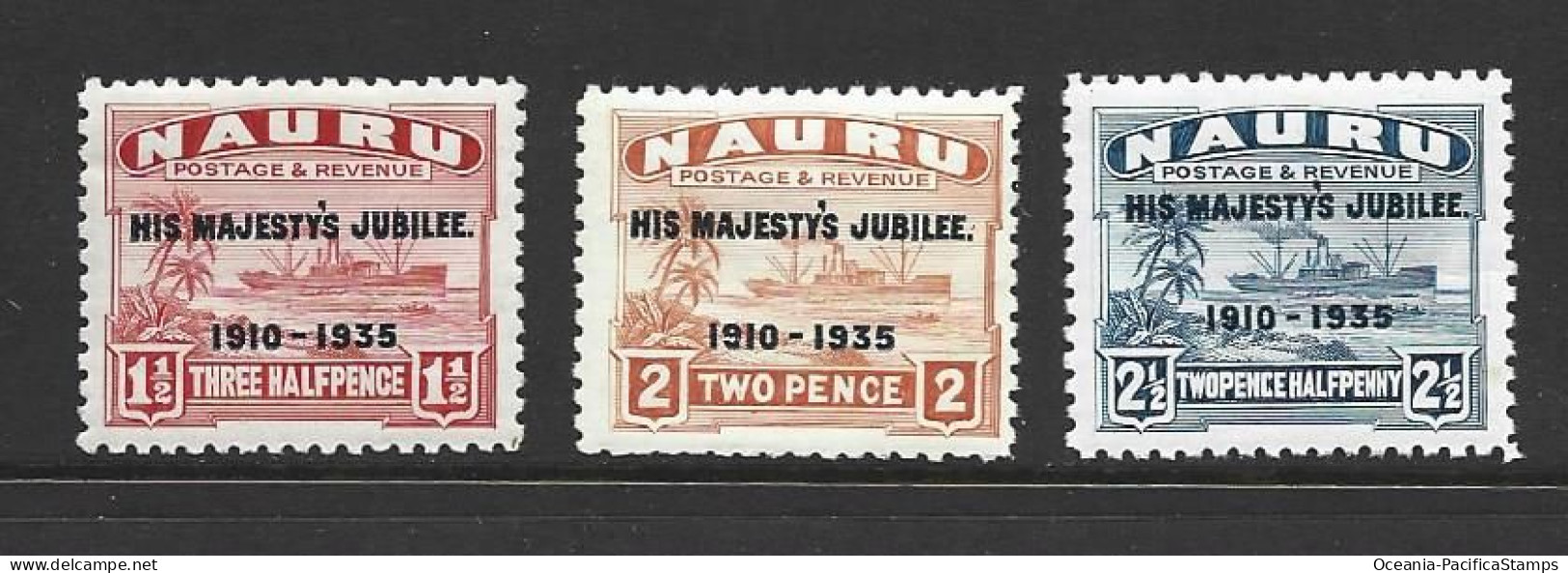 Nauru 1935 KGV Silver Jubilee Overprint On Freighter Part Set Of 3 MLH - Nauru