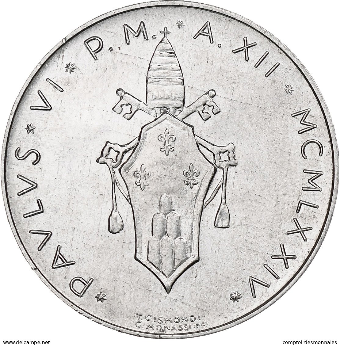 Vatican, Paul VI, 10 Lire, 1974 / Anno XII, Rome, Aluminium, SPL+, KM:119 - Vatikan