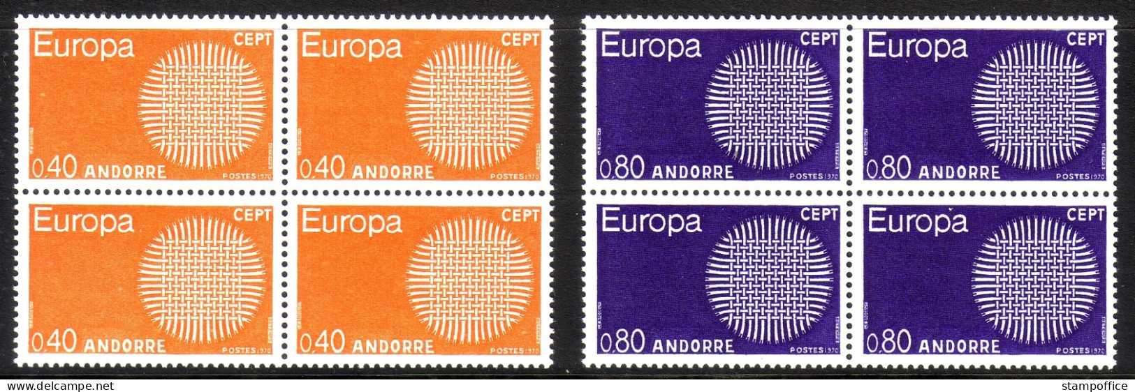 FRANZÖSISCH ANDORRA MI-NR. 222-223 POSTFRISCH(MINT) 4er-BLOCK EUROPA 1970 - 1970