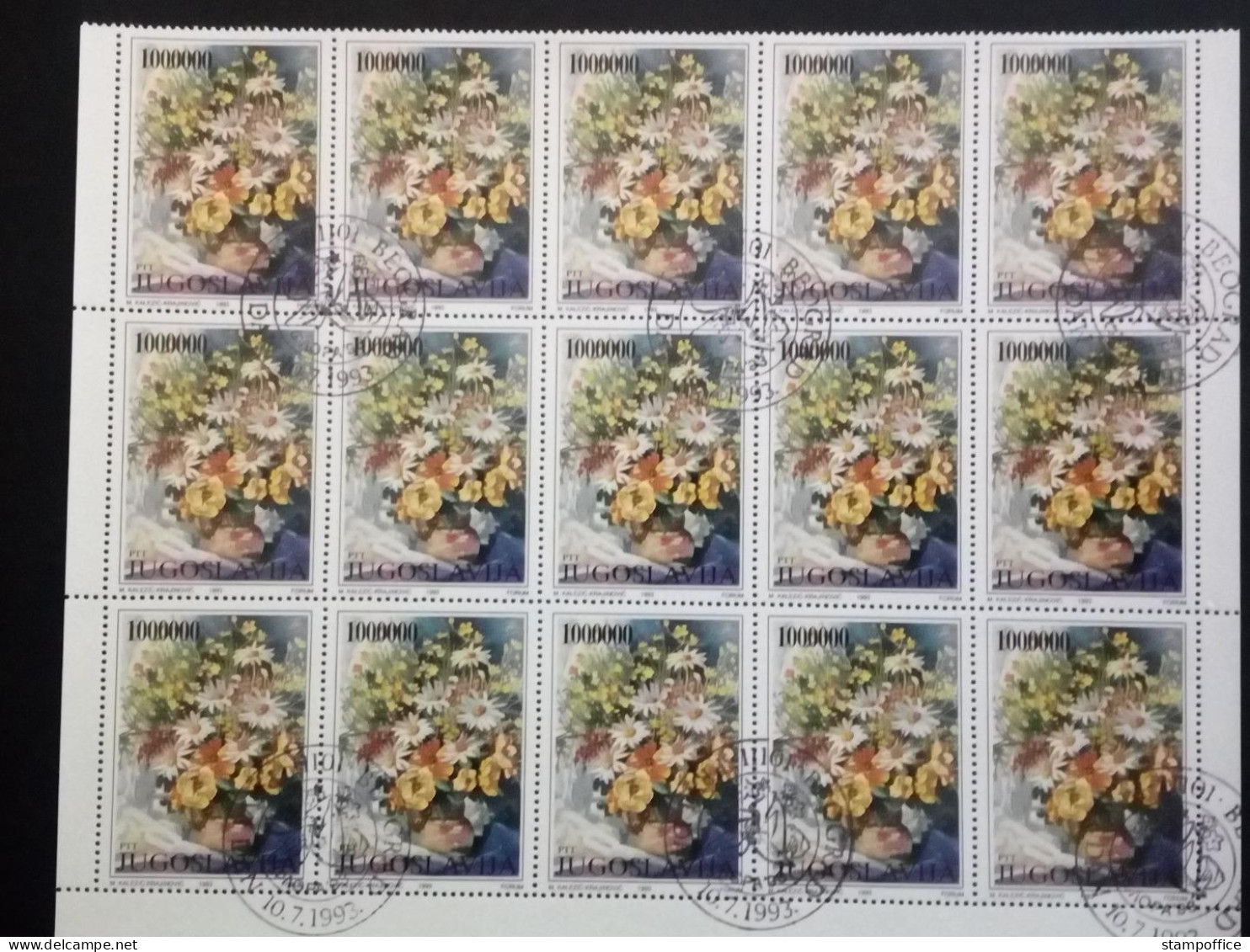 JUGOSLAWIEN MI-NR. 2614-2617 GESTEMPELT(USED) BOGENTEIL(15) BLUMEN 1993 BLUMENSTRÄUSSE - Used Stamps