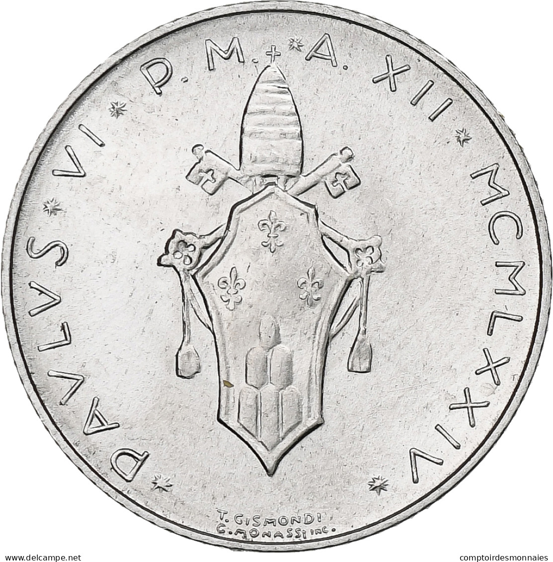 Vatican, Paul VI, 2 Lire, 1974 / Anno XII, Rome, Aluminium, SPL+, KM:117 - Vatican