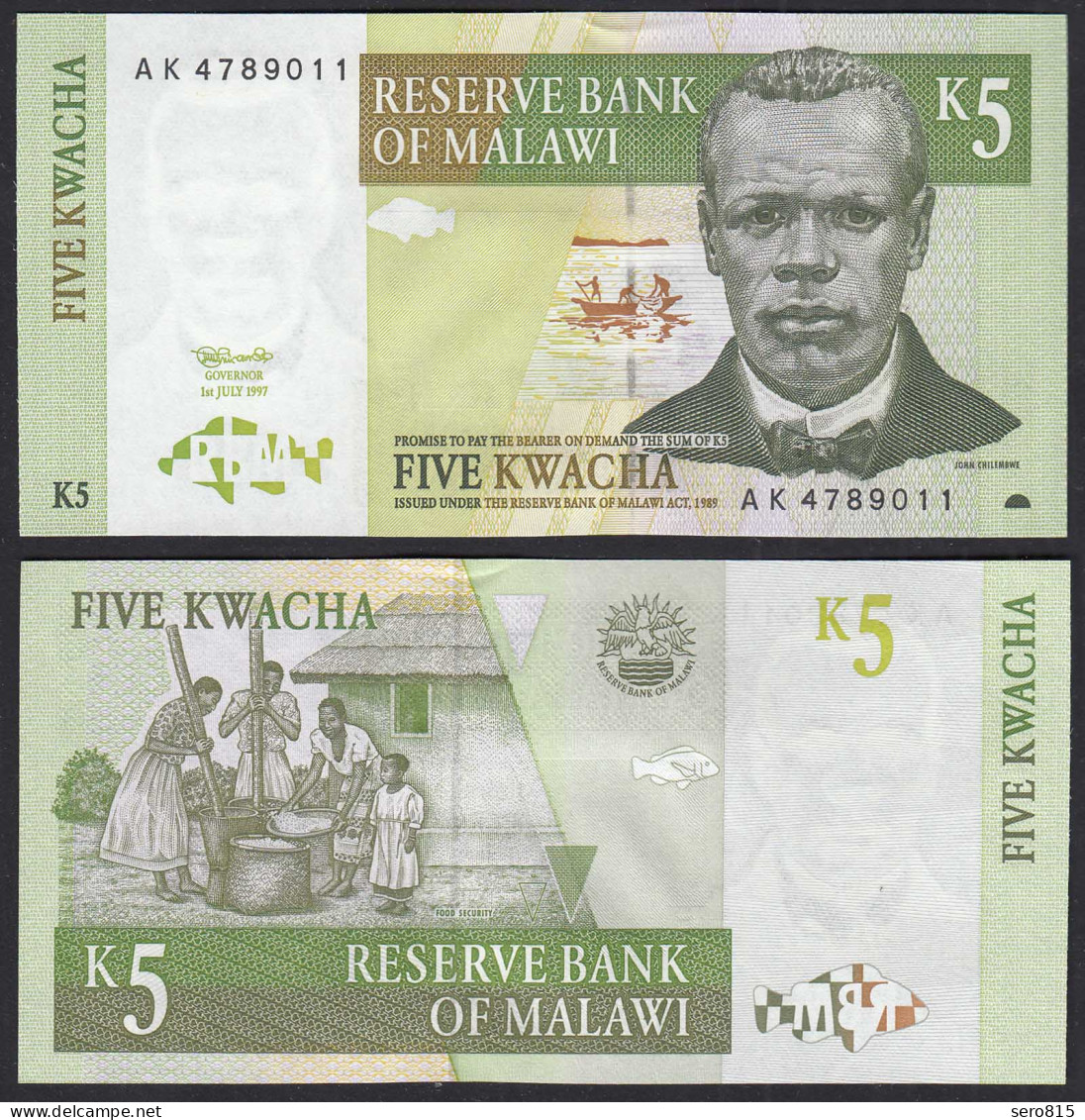 Malawi - 5 Kwacha Banknote 1997 Pick 36a UNC (1)   (31174 - Sonstige – Afrika