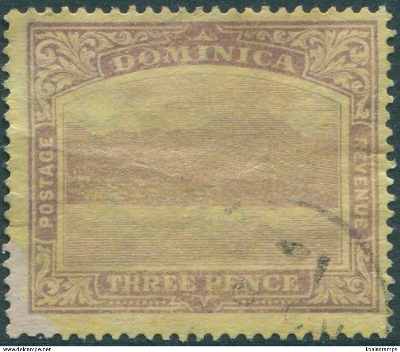 Dominica 1908 SG51 3d Purple/yellow KGV Roseau Mult Crown CA Wmk FU (amd) - Dominique (1978-...)