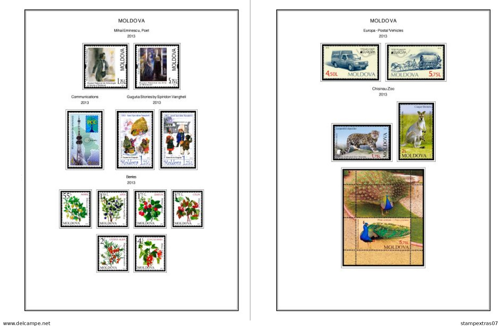 COLOR PRINTED MOLDOVA 2011-2020 STAMP ALBUM PAGES (52 illustrated pages) >> FEUILLES ALBUM