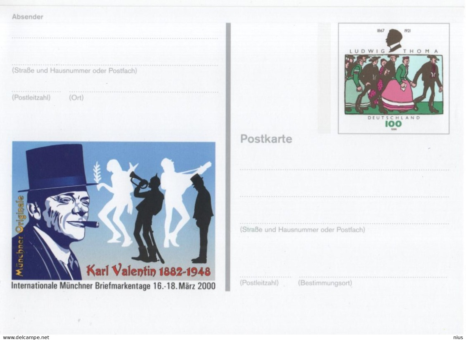 Germany Deutschland 2000 Munchner Briefmarkentage, Karl Valentin, Bavarian Comedian, Music Musik, Ludwig Thoma, Munchen - Postcards - Mint