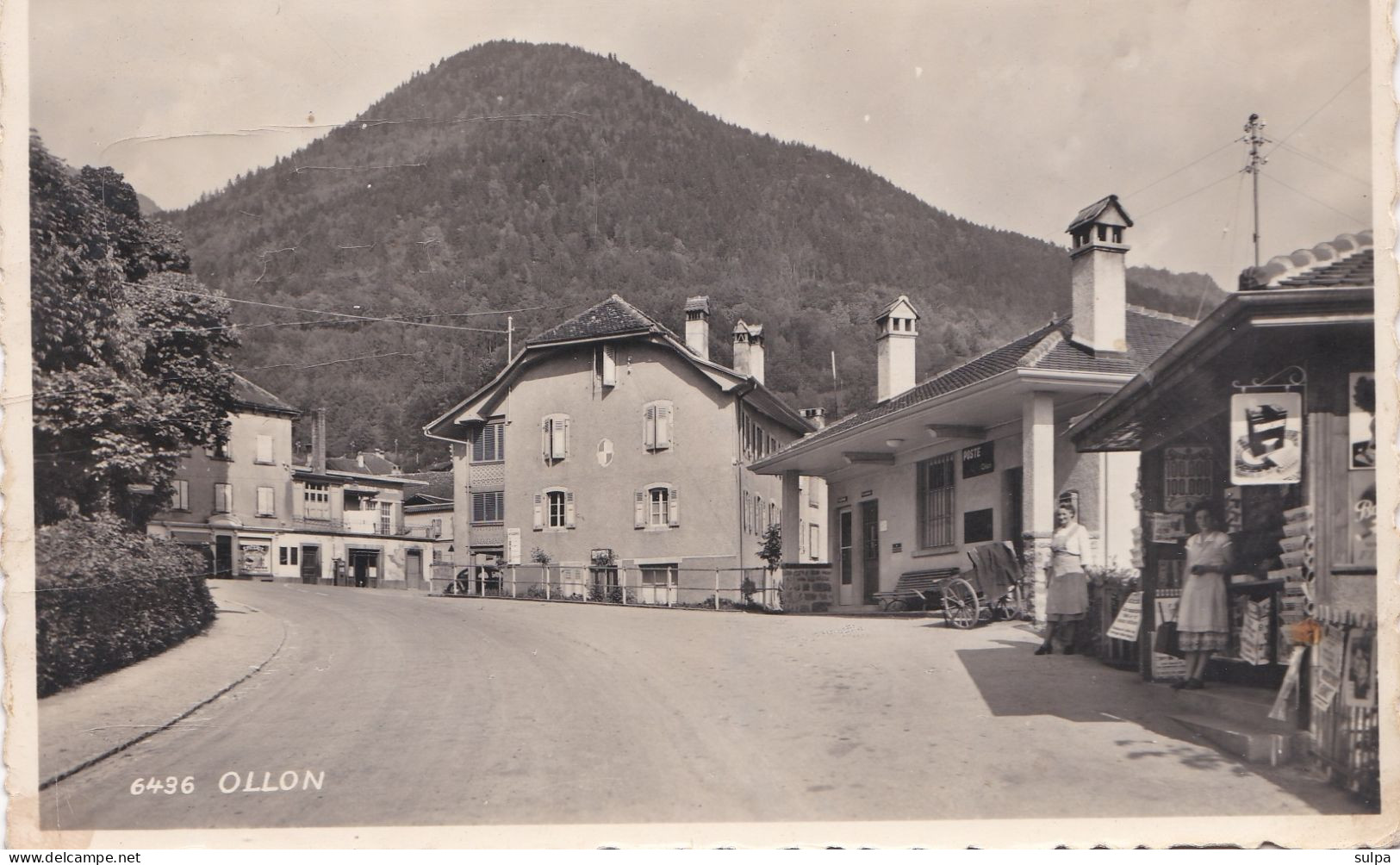 OLLON, Cachet De Remplacement Sur Carte Postale Ollon, Bureau De Poste Kiosque / Aushilfstempel Auf AK Ollon. Postbureau - Marcophilie